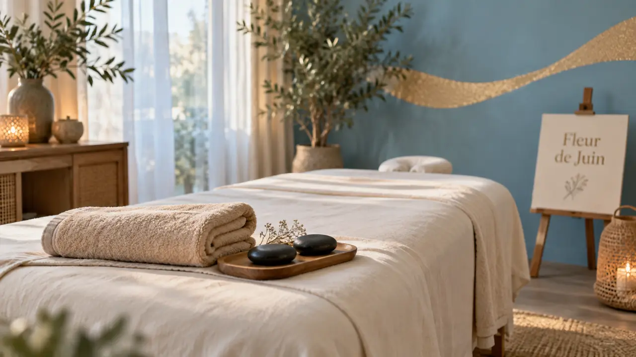 Fleur de Juin salon de massage bien être à Eaubonne, intérieur avec table de massage