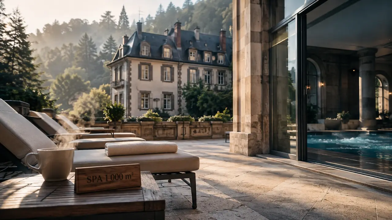 Le Clos des Sources hôtel spa en Alsace : terrasse et piscine intérieure
