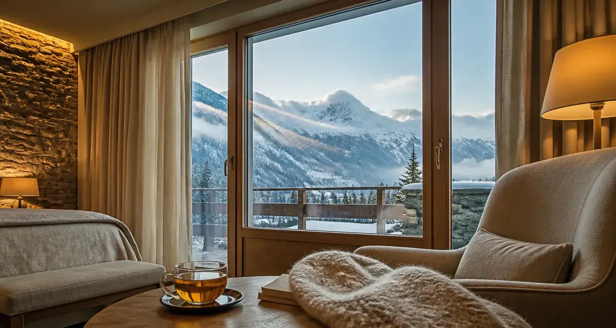 Lykke hôtel & spa : suite chaleureuse avec vue montagnes et tisane