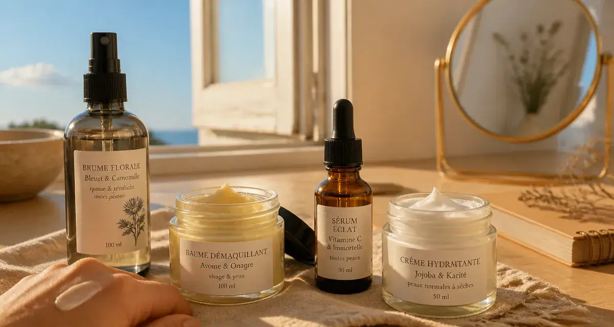 Soin visage bio en routine sur-mesure, eau florale et sérum