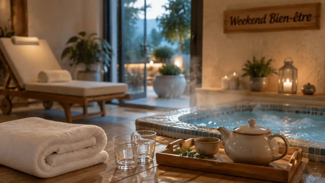 Week-end bien être : serviette, thé et jacuzzi intérieur en spa