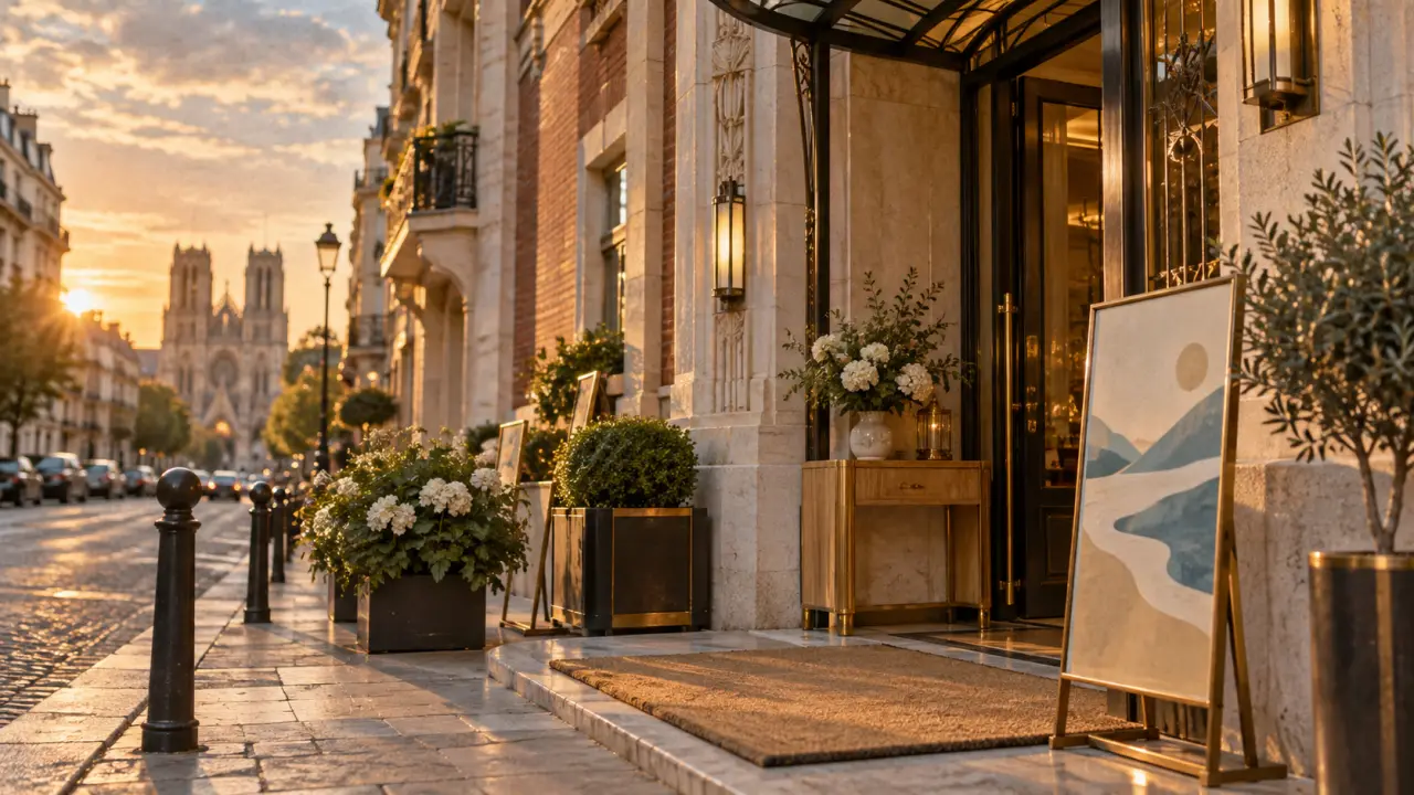 La caserne chanzy hôtel & spa face à la cathédrale de Reims, façade au coucher du soleil