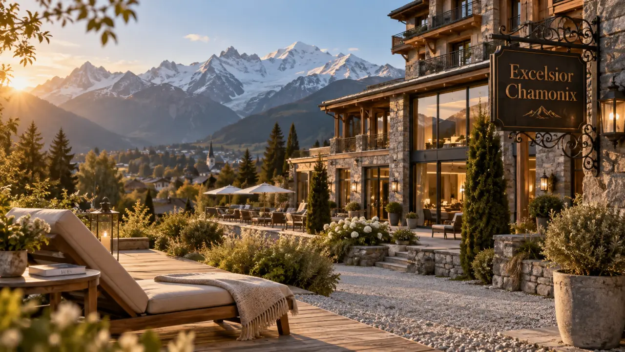 Excelsior Chamonix hôtel & spa, vue sur le Mont-Blanc depuis le hameau des Tines