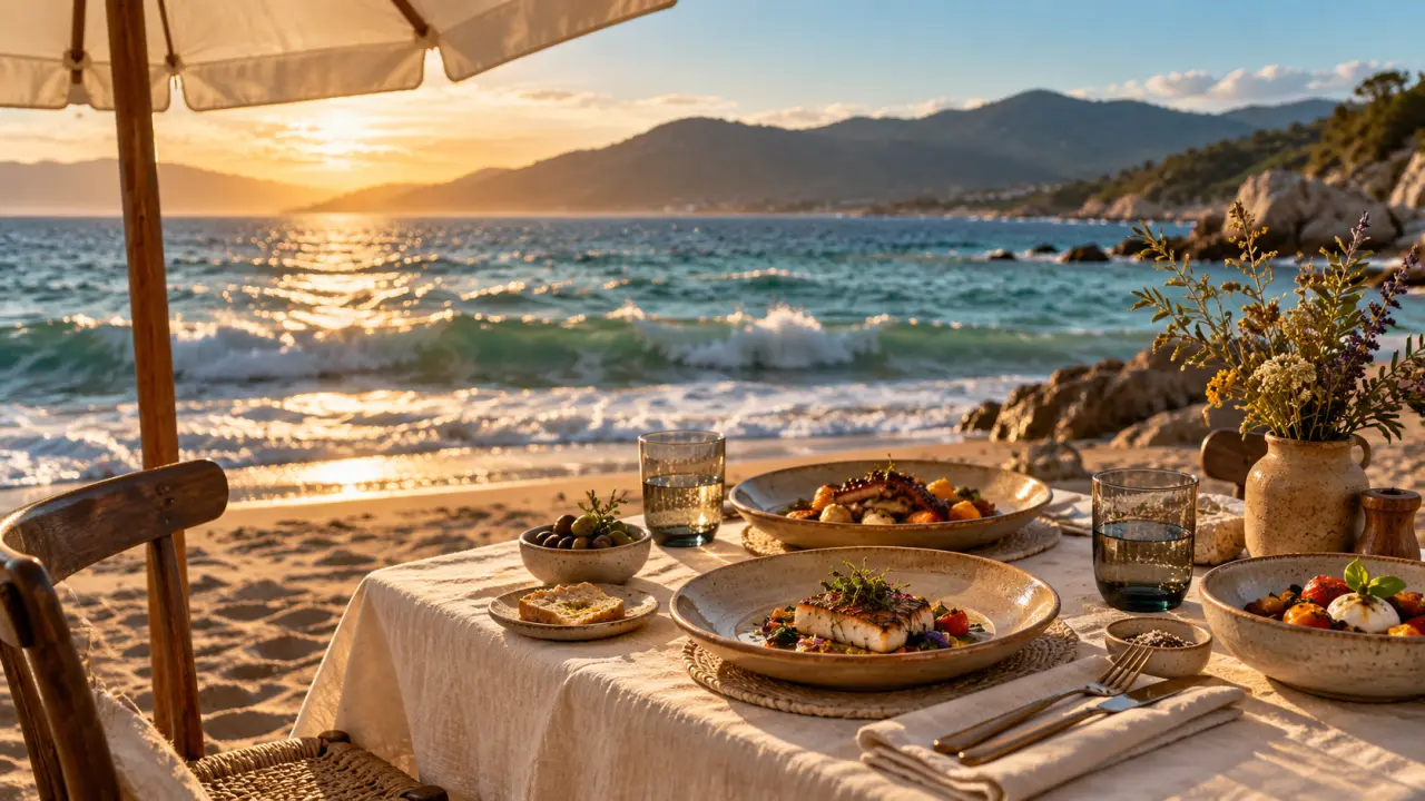 Restaurant la paillote hôtel marinca & spa face au Valinco, table sur la plage