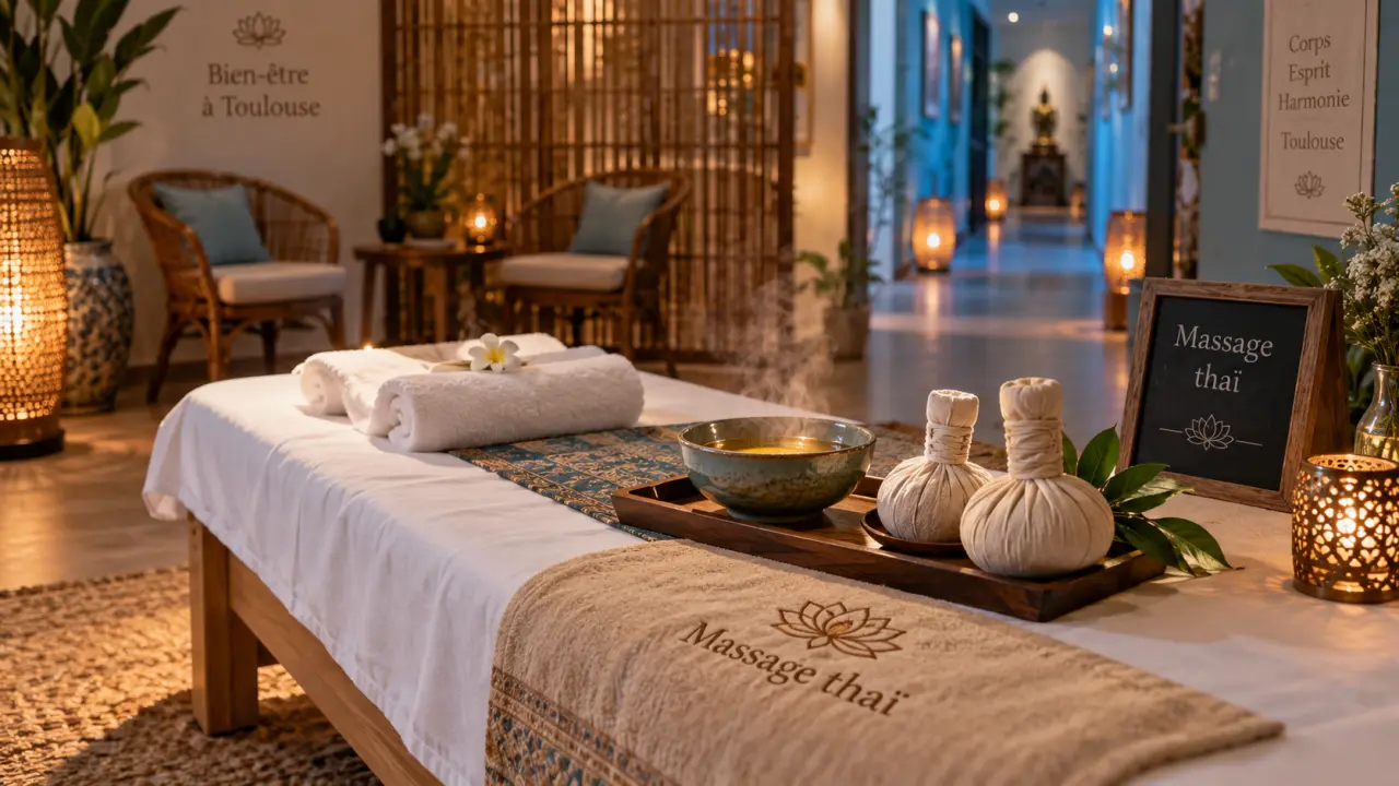 Siam bien être thai massage à Toulouse, salon spa : table de massage, huile chaude, serviettes